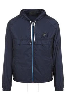 Prada | Prada Logo Plaque Zip-Up Hooded Jacket