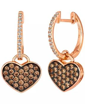 Le Vian | Chocolate Diamond (0.52 ct. t.w.) & Nude Diamond (0.26 ct. t.w.)Hoop Heart Earrings in 14k Strawberry Gold