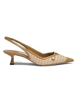 Jimmy Choo | Amita 45MM Raffia & Leather Slingback Pumps