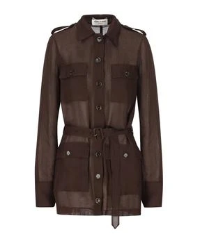 Yves Saint Laurent | Saint Laurent Saharienne Belted Long-Sleeved Dress