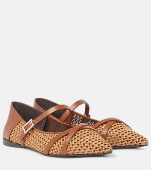 Max Mara | Woven leather-trimmed Mary Jane flats