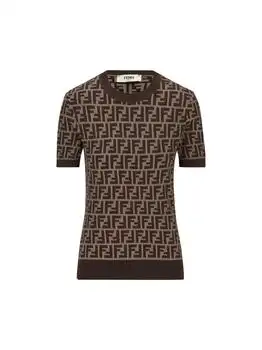 Fendi | Fendi FF Jacquard Short-Sleeved Crewneck Jumper