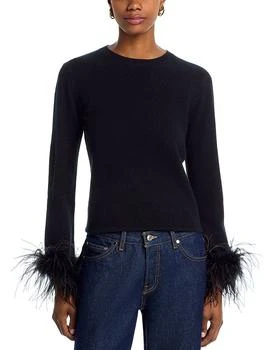 AQUA 100% Cashmere Feather Trim Crewneck Sweater - Exclusive
