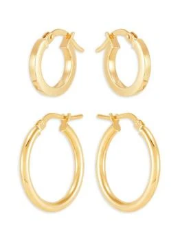 Saks Fifth Avenue | Set of 2 14K Yellow Gold Round Hoop And Square Tube Huggie Earrings