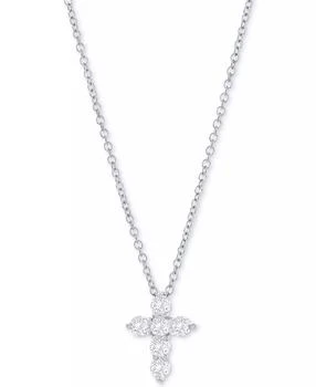 Macy's | Diamond Petite Cross Pendant Necklace (1/3 ct. t.w.) in 14k White or Yellow Gold, 16" + 2" extender