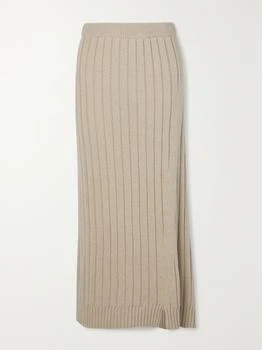 Dejan Asymmetric Ribbed Cashmere Midi Skirt - Beige