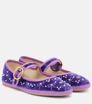 Valentino | Endouce sequined velvet Mary Jane flats