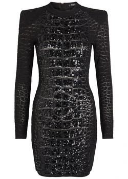 Balmain | Sequin-embellished crocodile-knit mini dress