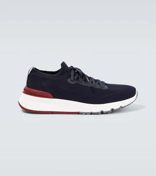 Brunello Cucinelli | Knitted leather-trimmed sneakers