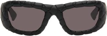 Bottega Veneta | Black Intrecciato Rectangular Sunglasses