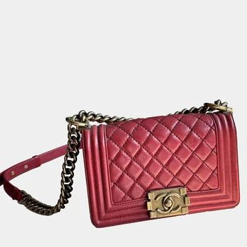 Chanel | Chanel Red Caviar Quilted Small Boy Flap Shoulder Bag