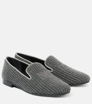 Max Mara | Logo embroidered velvet corduroy loafers