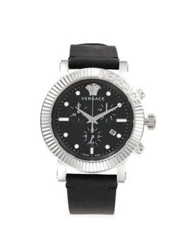 Versace | 45MM Stainless Steel 
Leather Strap Chrono Watch