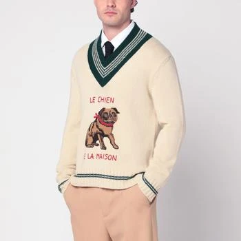 Valentino | Butter-coloured sweater with Le Chien de la Maison embroidery