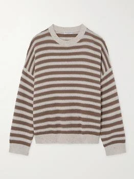 Brunello Cucinelli | Sequin-embellished Striped Cotton-blend Sweater - Tan