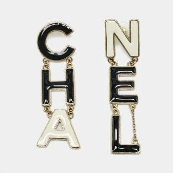 Chanel | Chanel 'CHA-NEL' Enamel Gold  Tone Drop Earrings