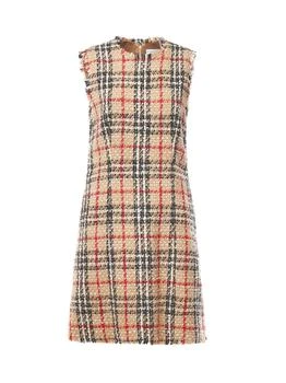 Burberry | Burberry Checked Frayed-Trim Sleeveless Tweed Dress