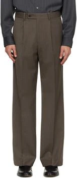 Taupe Melange Wool Wide-Leg Pleated Trousers