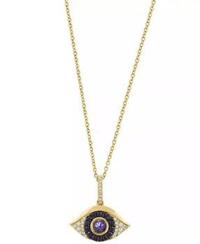 Effy | Diamond (1/8 ct. t.w.), Sapphire (1/4 ct. t.w.) & Tanzanite (1/3 ct. t.w.) Pendant Necklace in 14k Yellow Gold