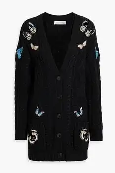 Valentino | Appliquéd cable-knit wool cardigan