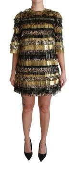 Dolce & Gabbana | Polyester gold Leopard Shift Mini Women's Dress