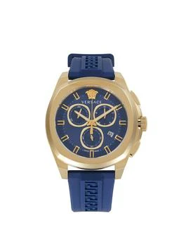 Versace | Geo Chrono 43MM Goldtone Stainless Steel 
Silicone Strap Chronograph Watch