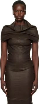 Rick Owens | Brown Hollywood Shroud Leather T-shirt