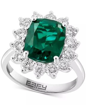 Effy | EFFY® Lab Grown Emerald (3-1/4 ct. t.w.) & Lab Grown Diamond (1-3/8 ct. t.w.) Halo Ring in 14k White Gold