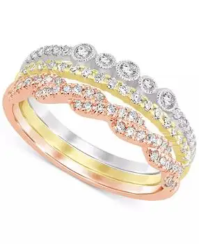 Macy's | Diamond 3-Pc. Set Stacking Bands (1/2 ct. t.w.) in 14k Tricolor Gold