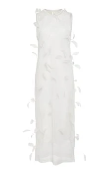 Jil Sander | Jil Sander Feather-Embroidered Silk Midi Dress - Moda Operandi