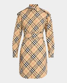 Burberry | Check Belted Long-Sleeve Shirtdress