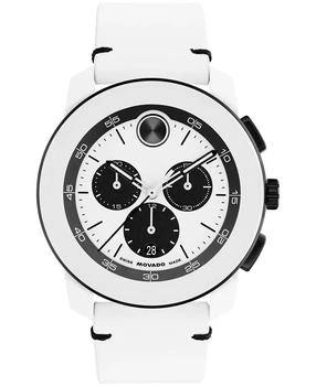 Men's Bold Tr90 Swiss Quartz Chrono White Leather Watch, 43.5mm