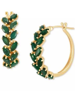 Macy's | Emerald Marquise-Cut Leaf Design Small Hoop Earrings (4 ct. t.w.) in 14k Gold, 0.67" (Also in Ruby & Sapphire)