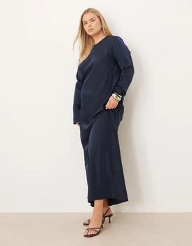 ASOS DESIGN Curve seamed matt satin slip maxi dress in deep navy