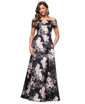 Women's Metallic Jacquard Off-The-Shoulder Gown