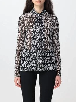 Versace | All-Over Logo Bow Strap Silk Blouse In Black/white