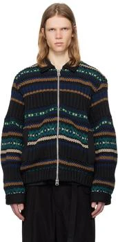 Sacai | Black & Green Mesh Knit Cardigan