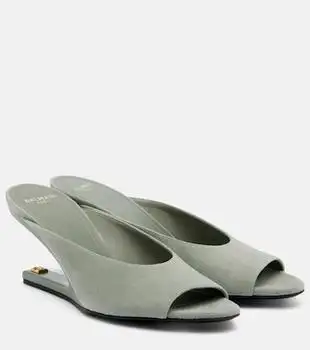 Balmain | Suede cutout wedge mules