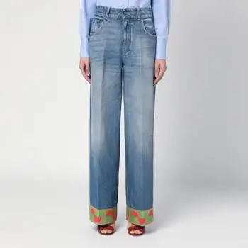 Valentino | Blue washed jeans with jacquard bottoms