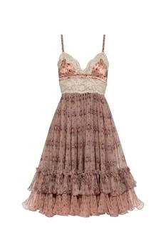 Dolce & Gabbana | Dolce & Gabbana Lace Trim Floral Midi Dress