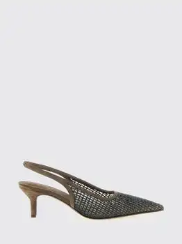 Brunello Cucinelli | Suede and Mesh Nylon Slingback Pumps with Monili Brunello Cucinelli