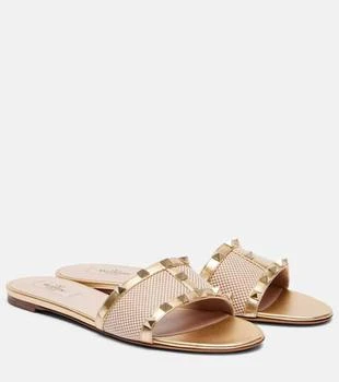 Valentino | Rockstud leather-trimmed slides