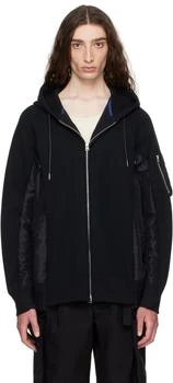 Sacai | Black Sponge Sweat & Nylon Twill Hoodie