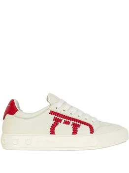 Salvatore Ferragamo | Women's Lace Up Leather Sneakers In Beige/red