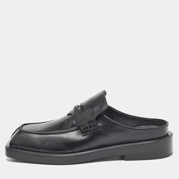 Versace | Versace Black Leather Squared Toe Loafer Mules Size 45