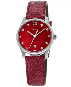 Gucci | Gucci G-Timeless Red Mother of Pearl Dial Leather Strap Women's Watch YA126584