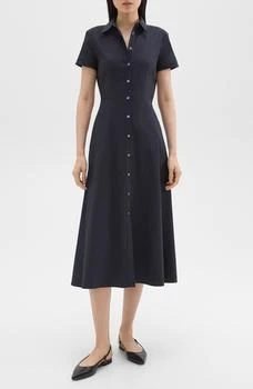 Short Sleeve Linen Blend Midi Shirtdress