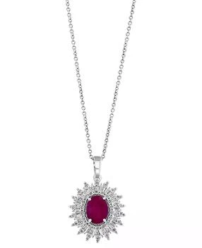 Effy | EFFY® Ruby (1-7/8 ct. t.w.) & Diamond (1/10 ct. t.w.) Halo 18" Pendant Necklace in 14k White Gold