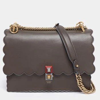Fendi | Fendi Etoupe Leather Medium Scalloped Kan I Shoulder Bag