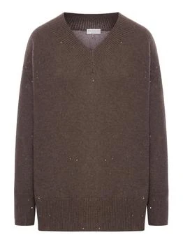 Brunello Cucinelli | Brunello Cucinelli V-Neck Sequin Embellished Knitted Jumper